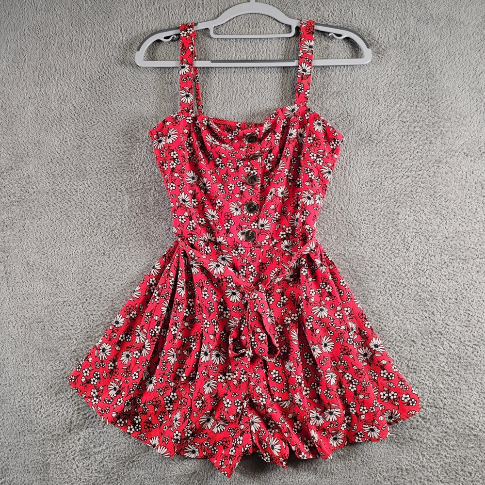 Trixxi Red Floral Daisy Button Front Tie Waist Romper Womens Medium